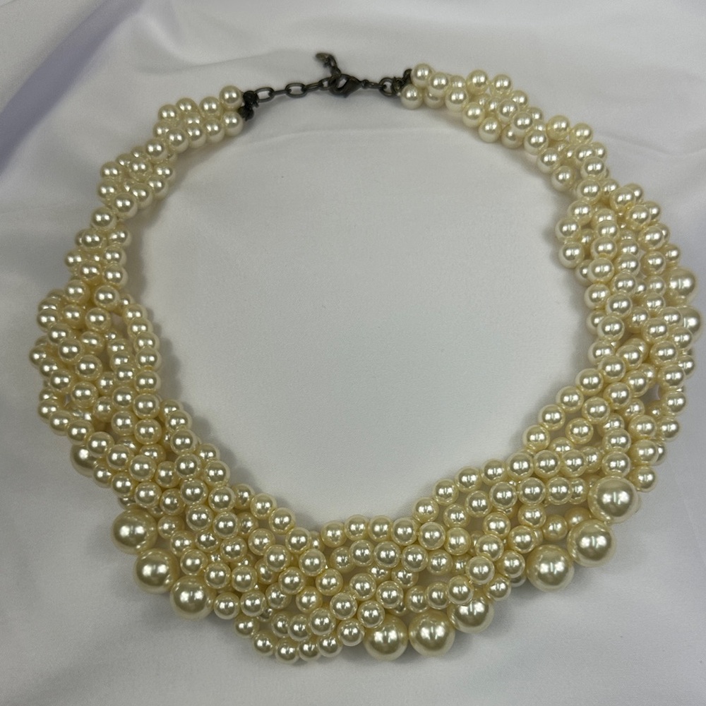 BaubleBar Faux Pearl Multi-Strand Statement Necklace Braided Bib Collar Choker